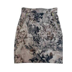 H&M womens floral watercolor pencil skirt size 8